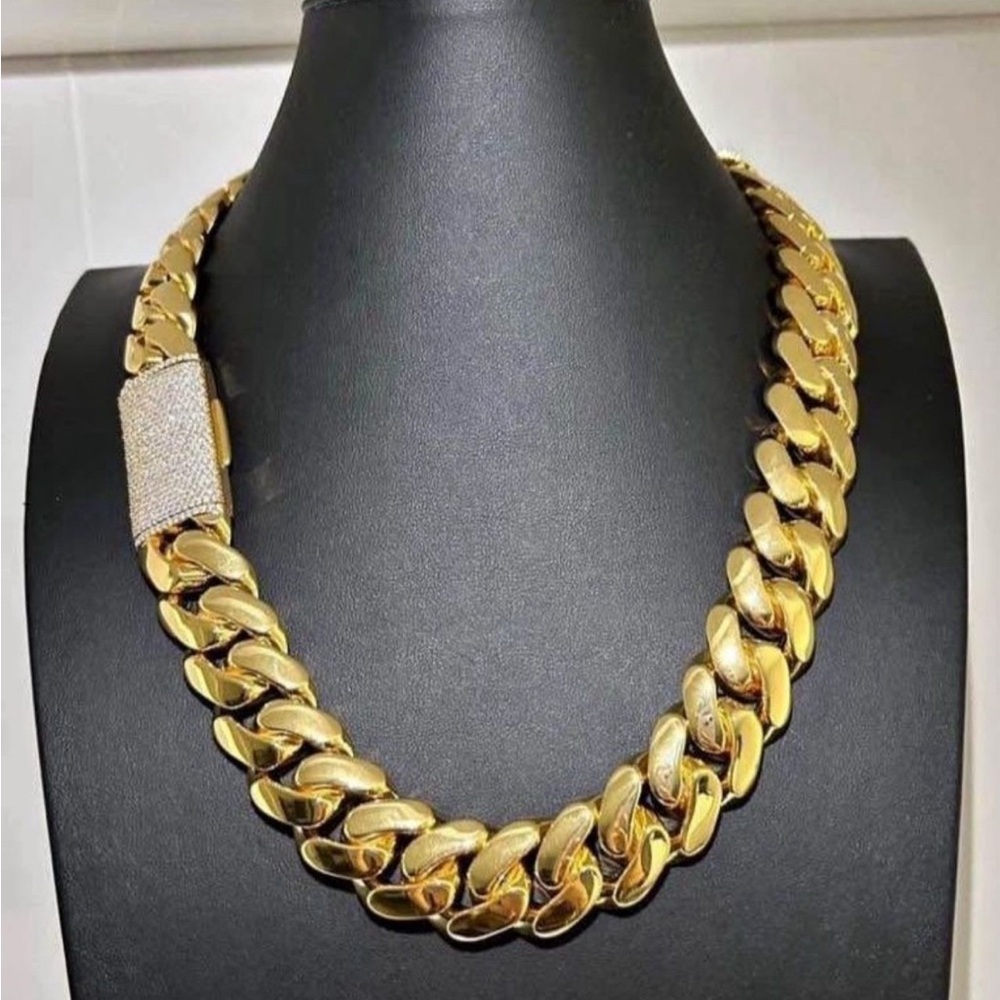 20mm Miami Cuban Link Gold Plated Chain Necklace 18k & 14k School Regular Lock